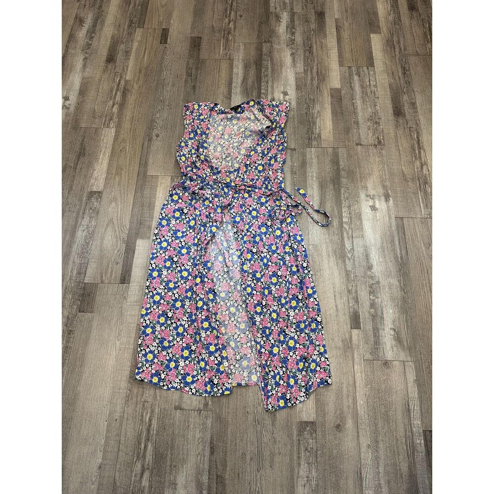 J.Crew Midi Wrap dress in Soft Rayon Pink & Blue Flowers - Picture 2 of 5